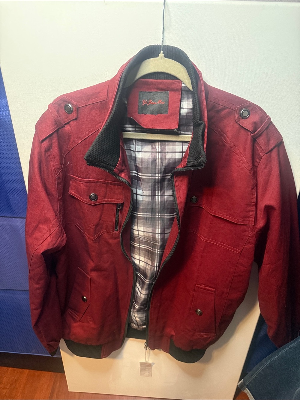 Men's Red Casual Zip-Front Jacket